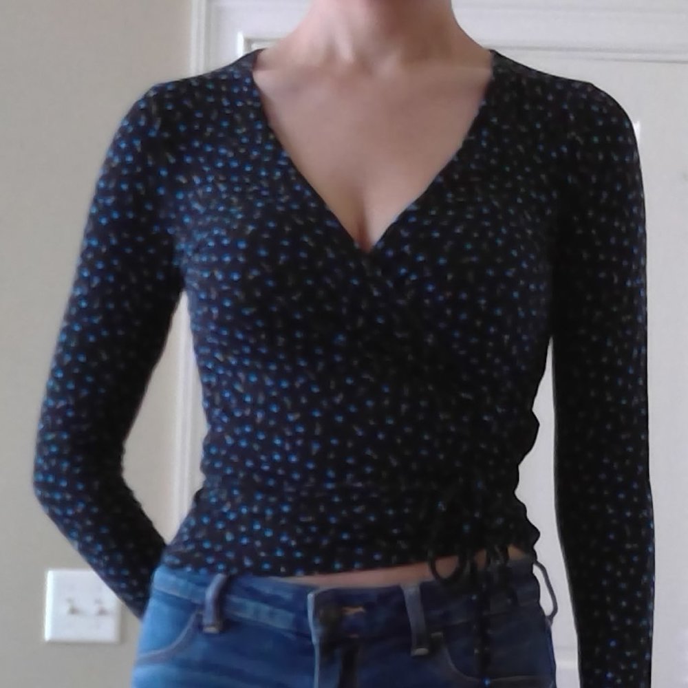 Envii Black/Blue Small Floral Wrap Long Sleeve Top